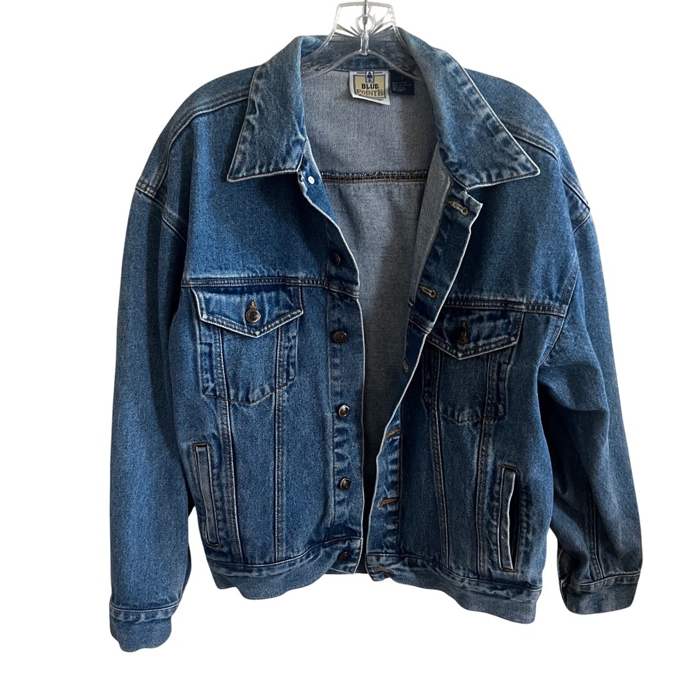 Blue Pointe Mens Denim Trucker Jacket Medium Wash Blue Cotton Size Large